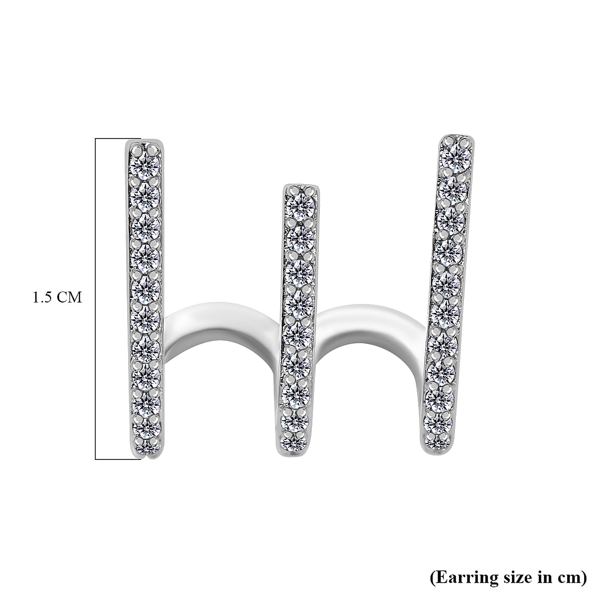Simulated Diamond 3 Claw Cluff Earrings in Silver Tone 7595109 5
