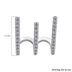 Simulate Diamod 3 Claw Cluff Earrings in Silver Tone
