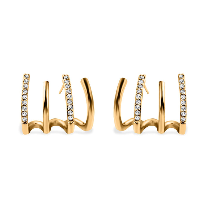 Simulated Diamond 4 Claw Cuff Earrings in Yellow Gold Tone 7595118 2
