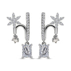 Simulated Diamond Double-Layered Floral Earrings in Silver Tone