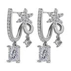 Simulated Diamond Double-Layered Floral Earrings in Silver Tone