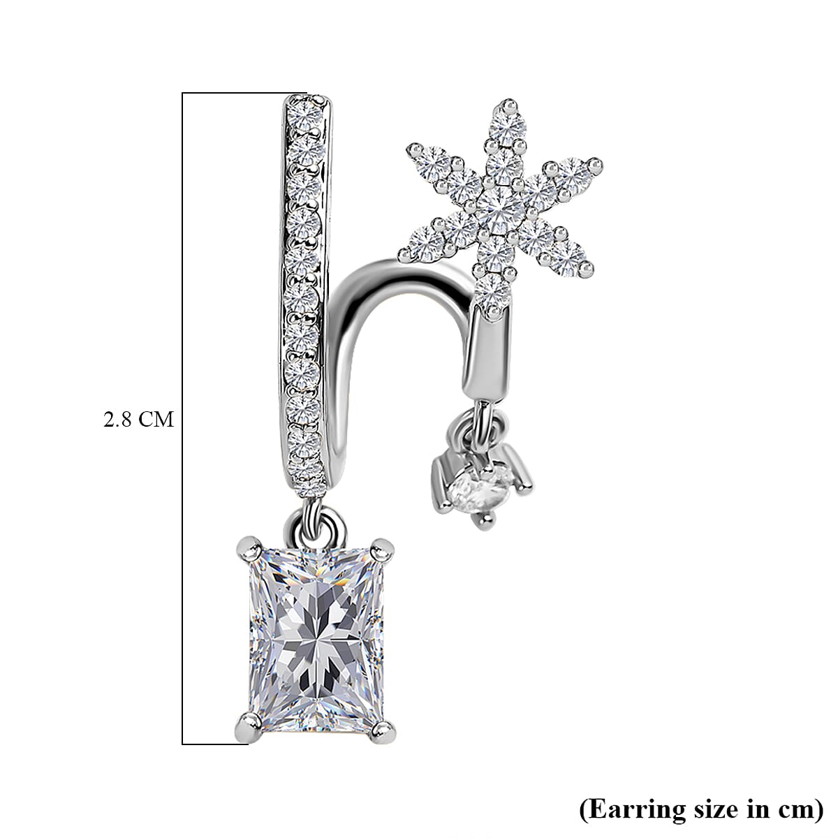 Simulated Diamond Double-Layered Floral Earrings in Silver Tone 7595124 5