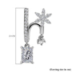 Simulated Diamond Double-Layered Floral Earrings in Silver Tone