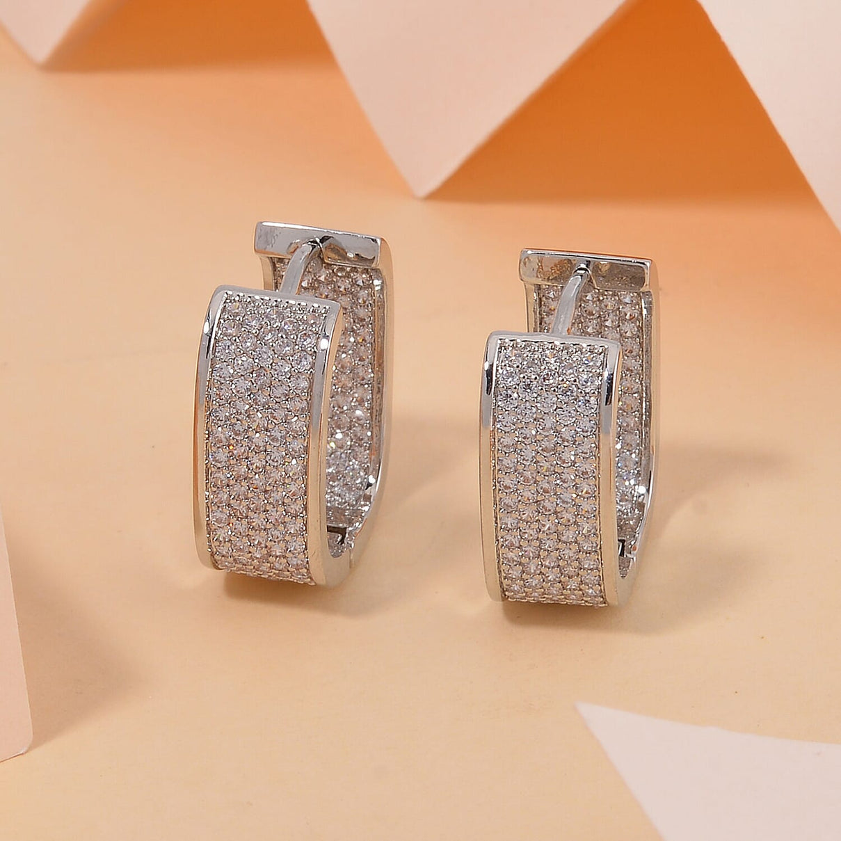 Designer Close Out -White Cubic Zirconia Inside Out Hoop Earrings 7778593 1