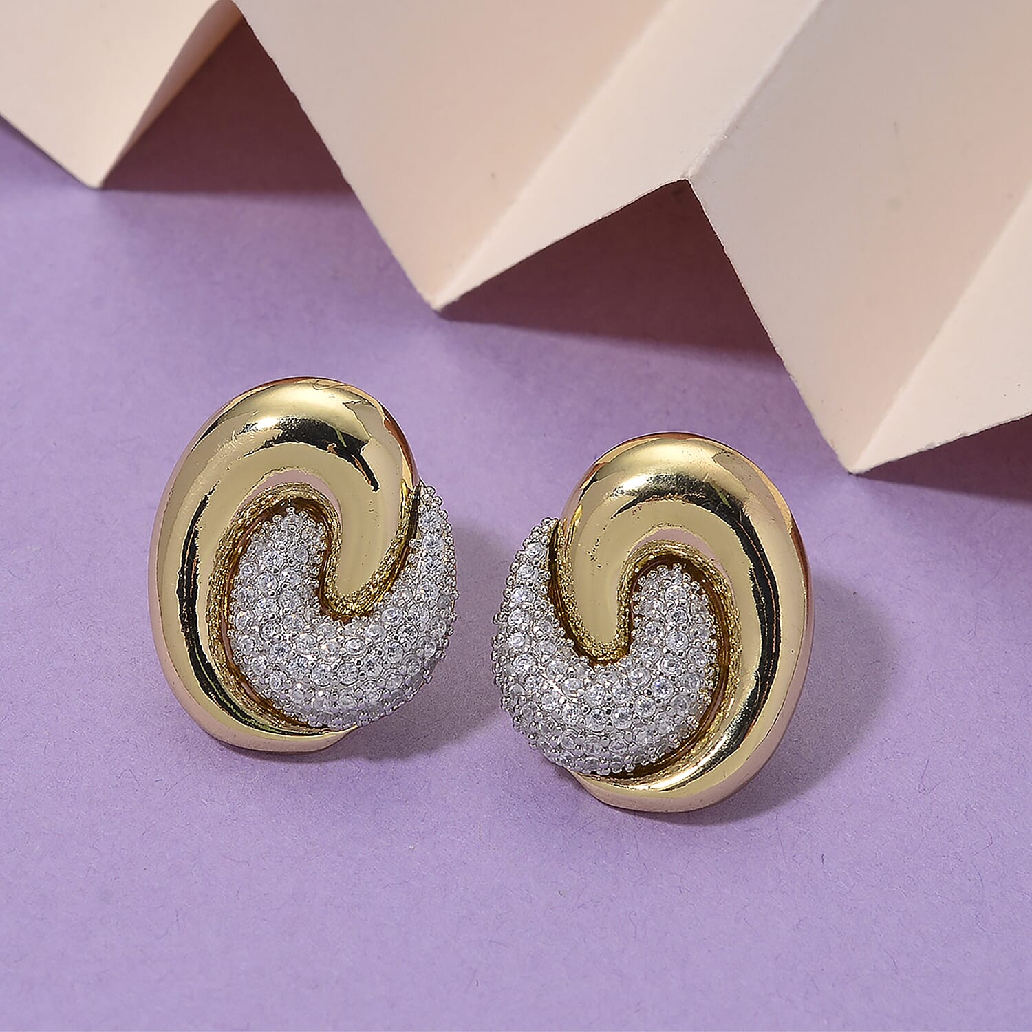 Designer Inspired- Two-Tone Swirl Stud Earring in Gold Plating 8212602 2