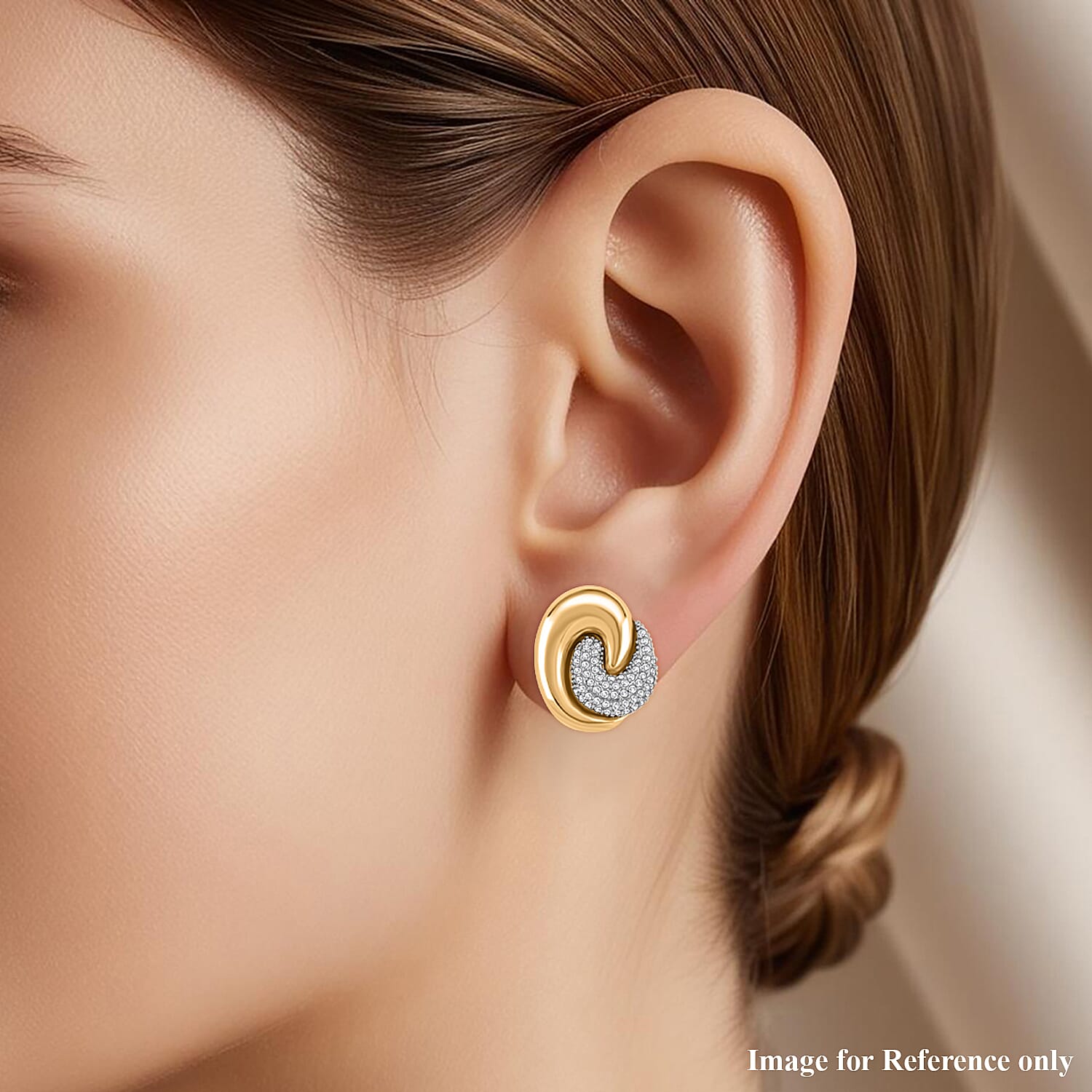 Designer Inspired- Two-Tone Swirl Stud Earring in Gold Plating 8212602 3