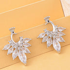 Simulated Diamond Peacock Earrings (with Push Back) in Silver Tone
