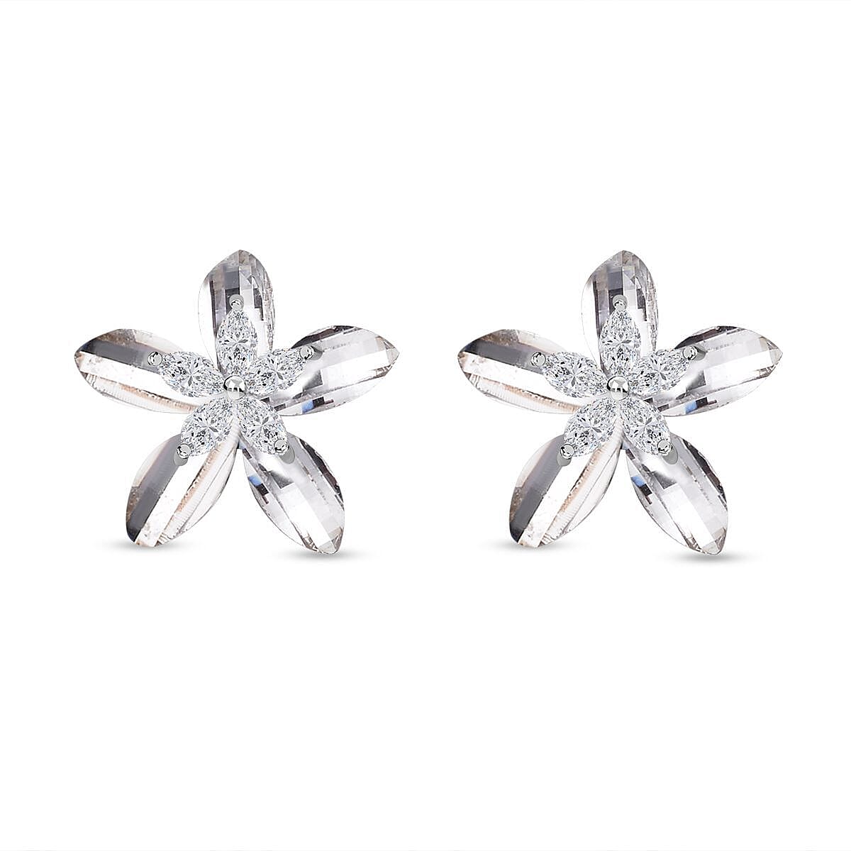 Simulated Diamond Floral Earrings (With Push Back) in Silver Tone 7272971 0