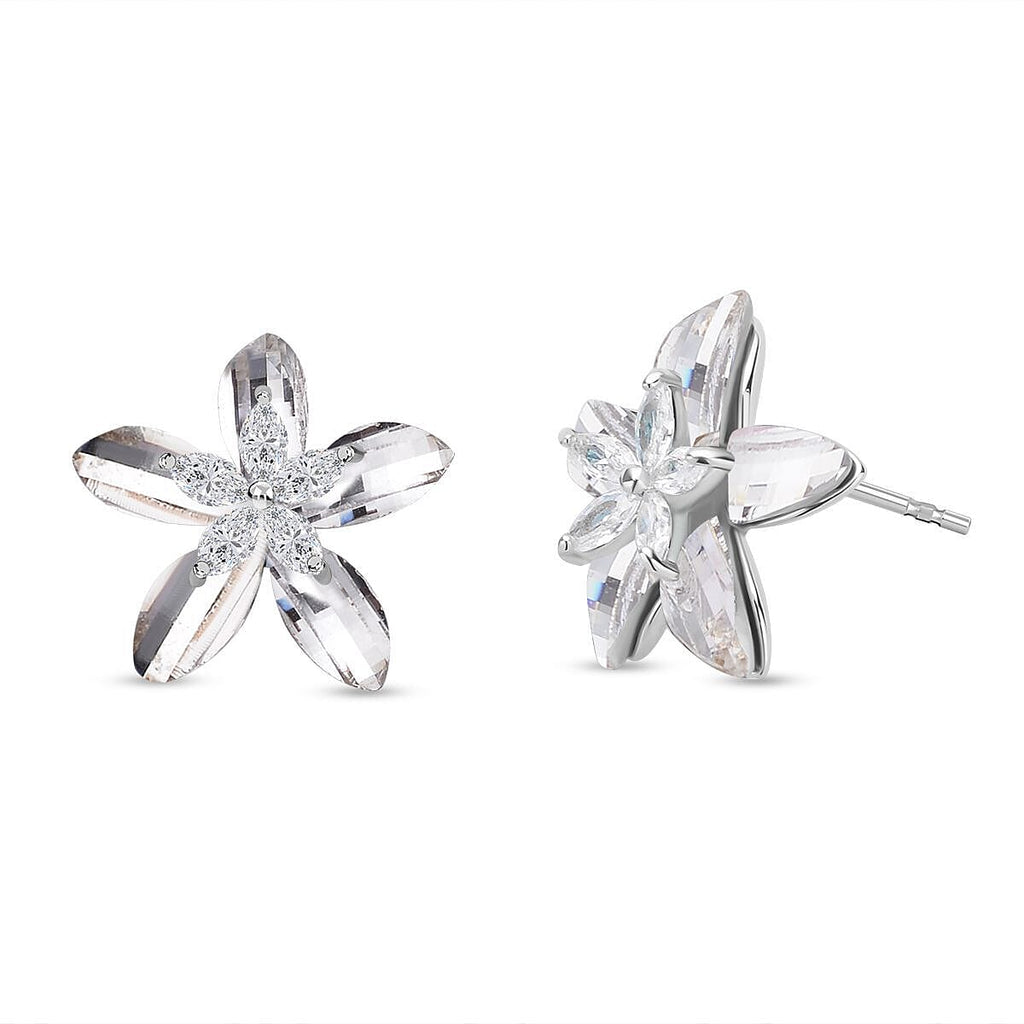 Simulated Diamond Floral Earrings in Silver Tone