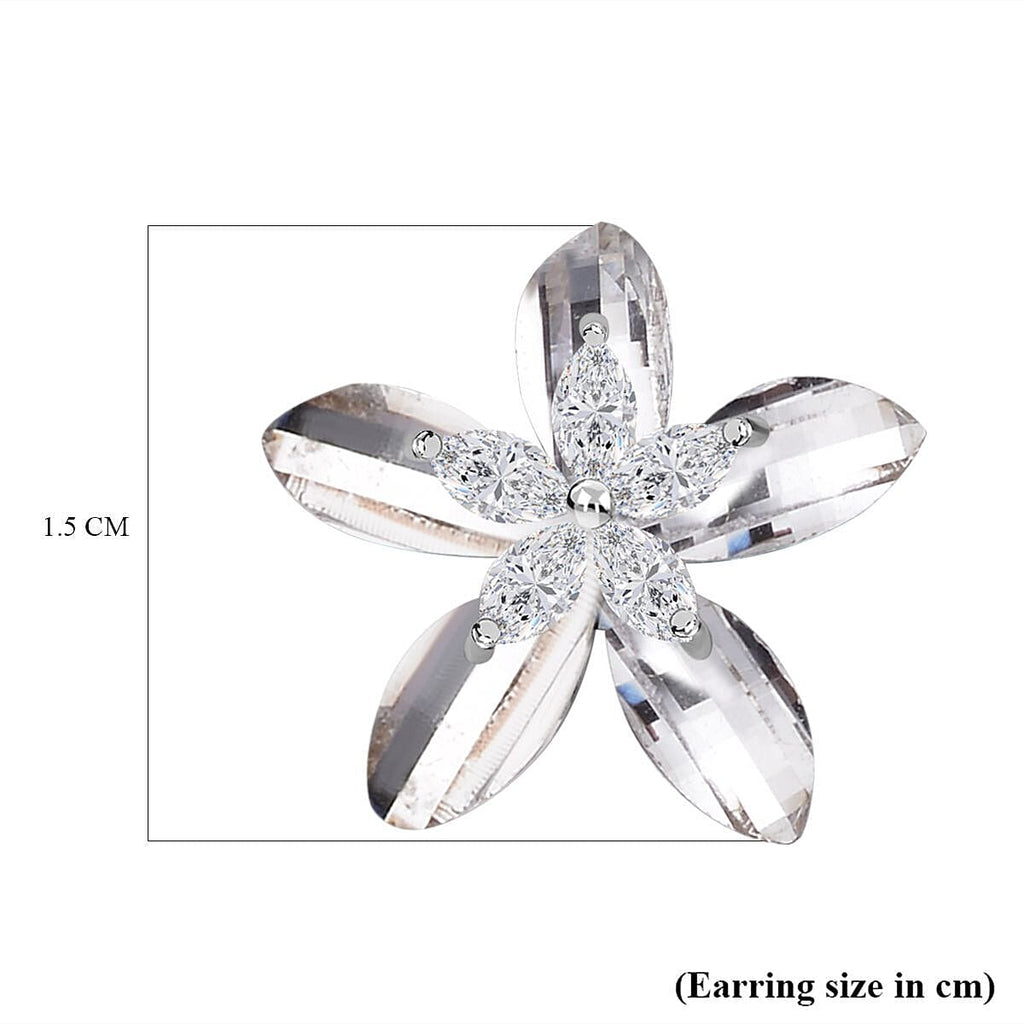 Simulated Diamond Floral Earrings in Silver Tone