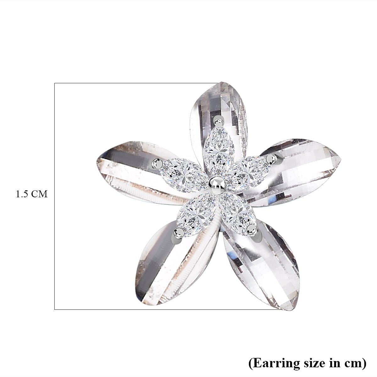 Simulated Diamond Floral Earrings (With Push Back) in Silver Tone 7272971 4