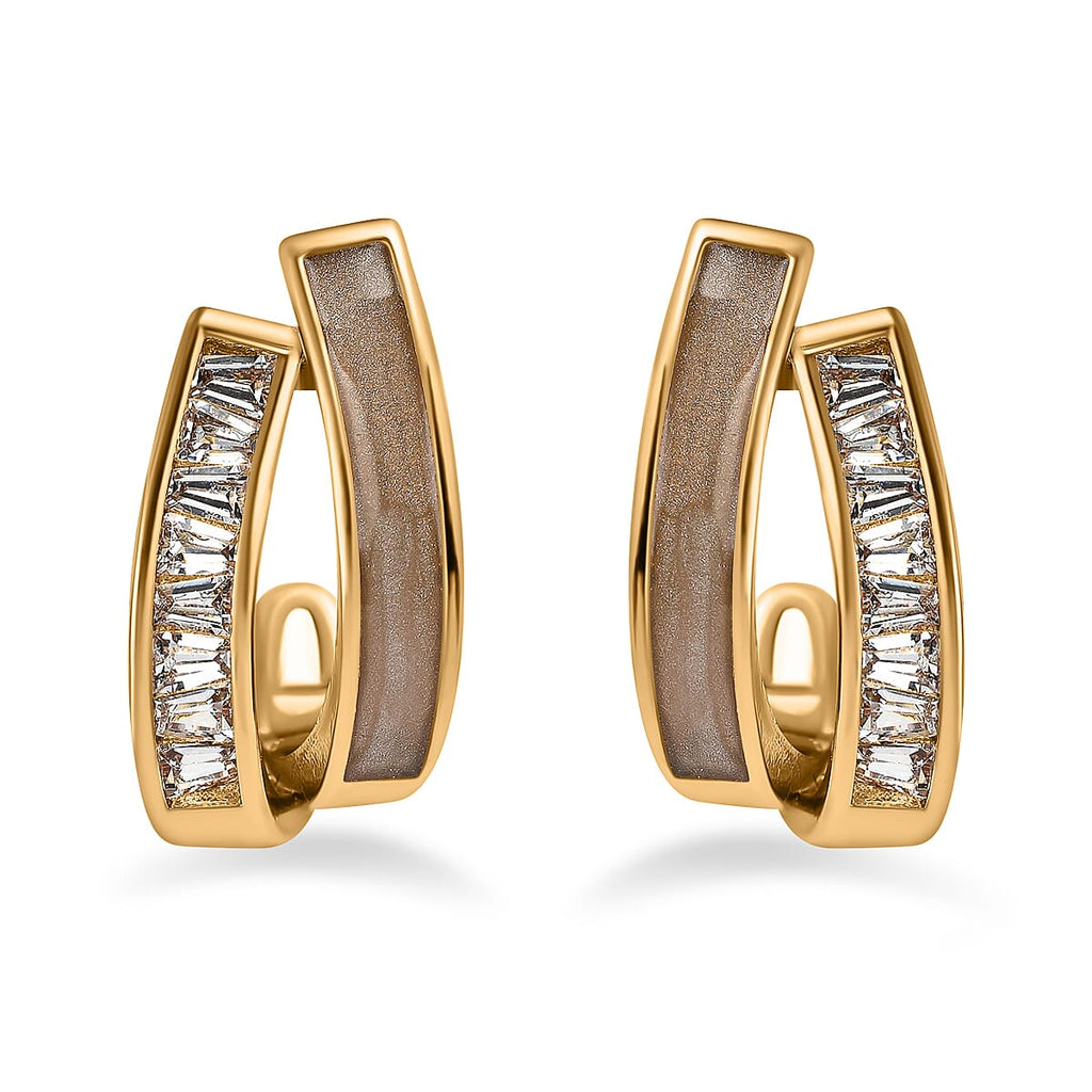 Simulated Diamond Double-Layered Shell Earrings in Yellow Gold Tone