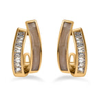 Simulated Diamond Double-Layered Shell Earrings in Yellow Gold Tone