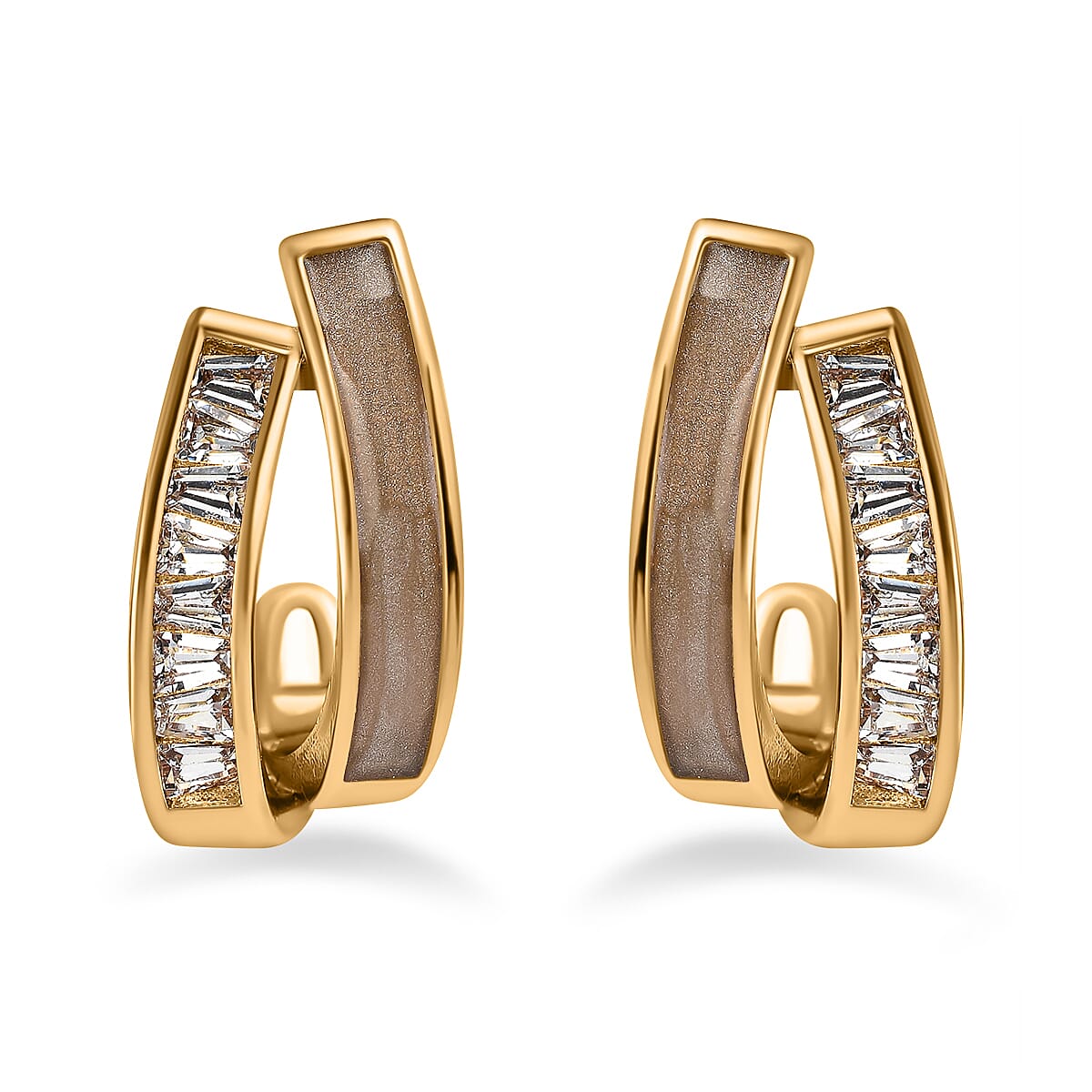 Simulated Diamond Double-Layered Shell Earrings in Yellow Gold Tone 7595113 0