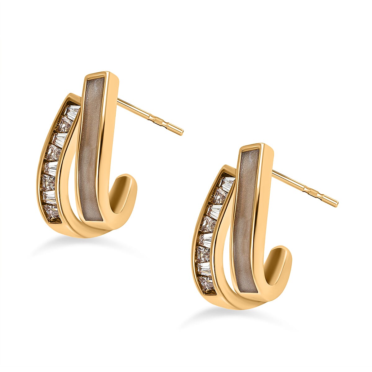 Simulated Diamond Double-Layered Shell Earrings in Yellow Gold Tone 7595113 3