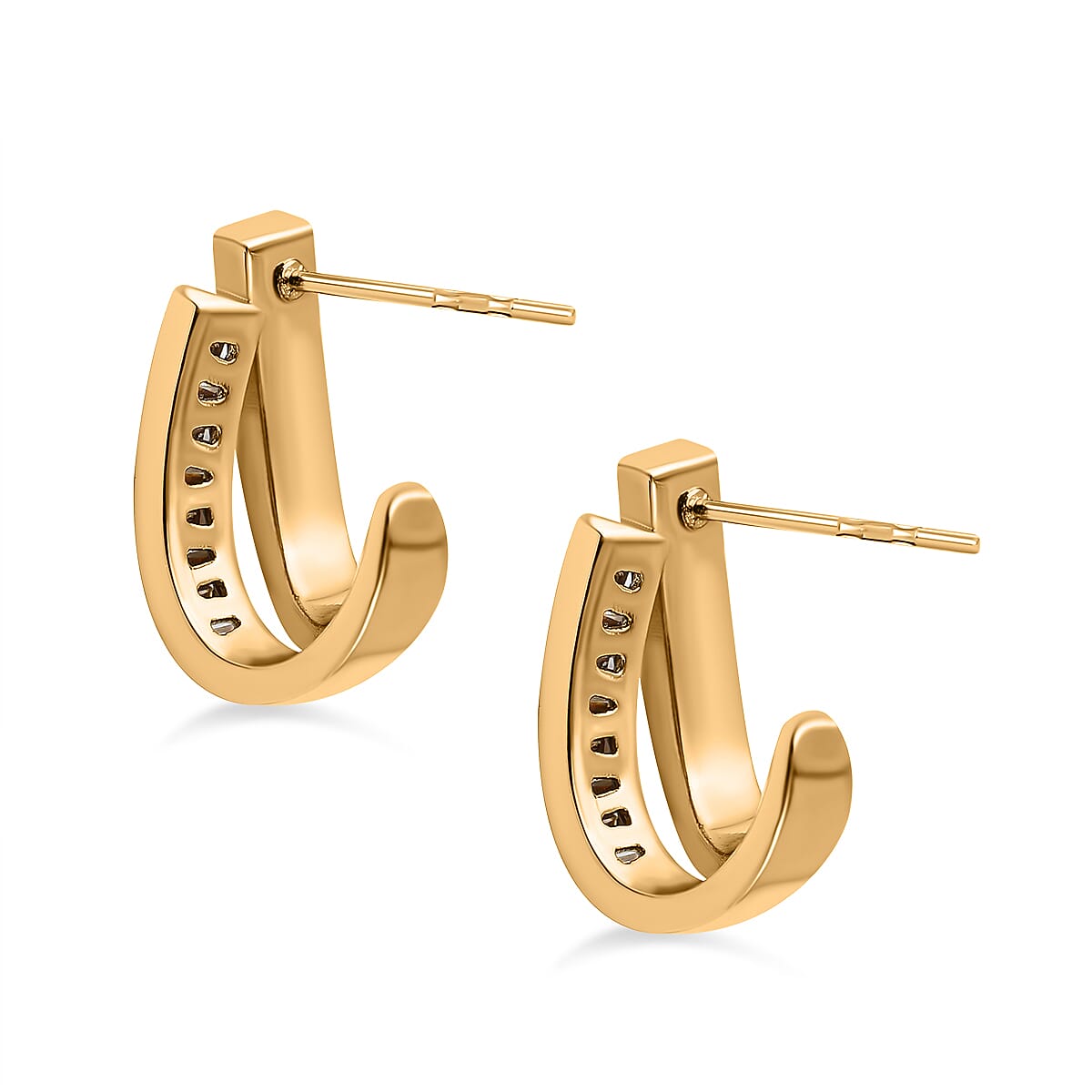Simulated Diamond Double-Layered Shell Earrings in Yellow Gold Tone 7595113 4