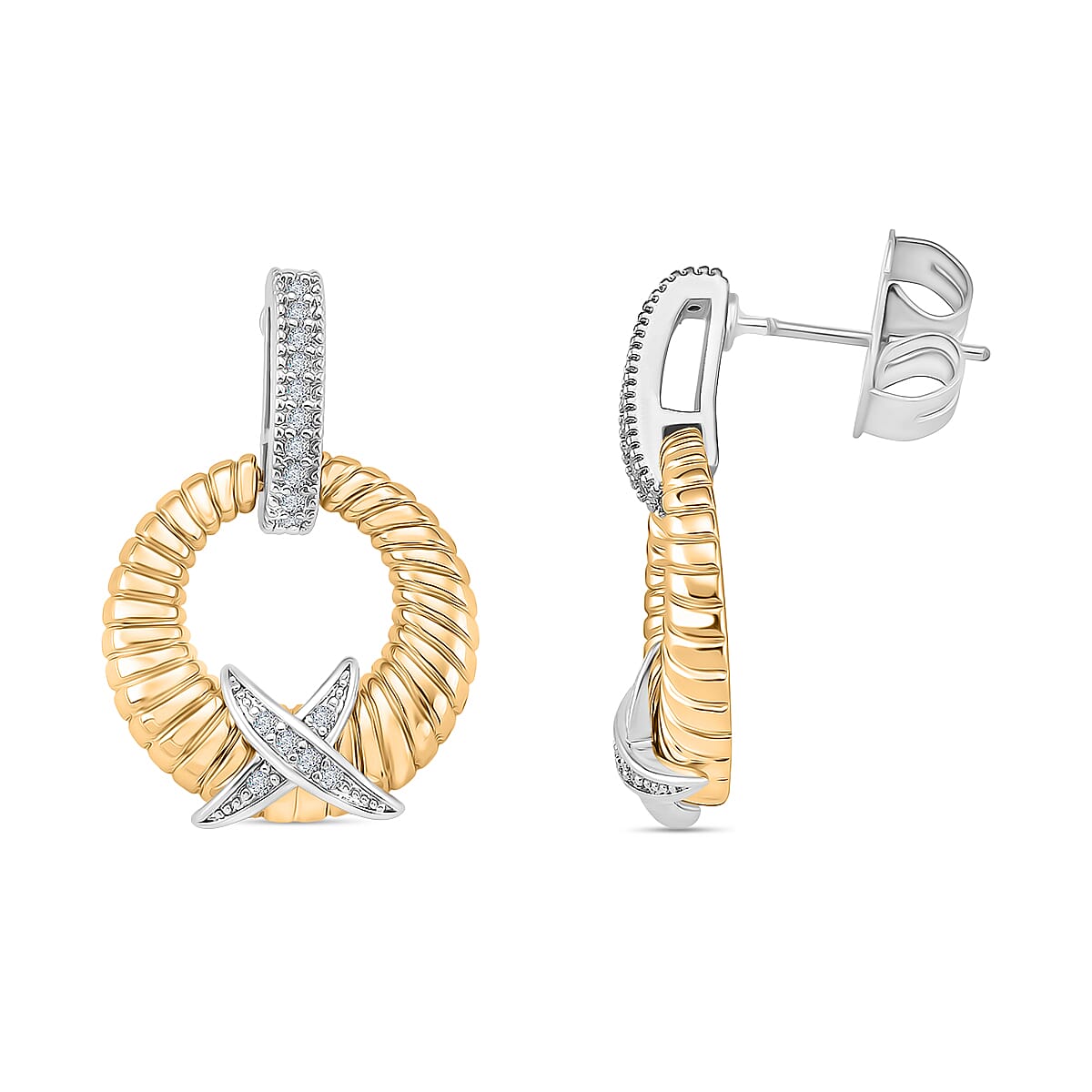 Designer Inspired- White Cubic Zirconia Earring with Push Back in White &amp; Yellow Gold Tone 8143386 0