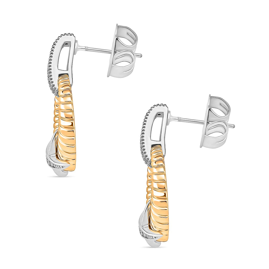 Designer Inspired- White Cubic Zirconia Earring with Push Back in White & Yellow Gold Tone