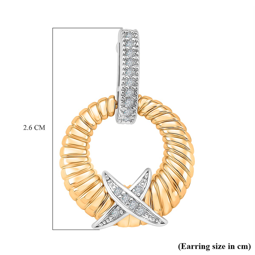 Designer Inspired- White Cubic Zirconia Earring with Push Back in White & Yellow Gold Tone