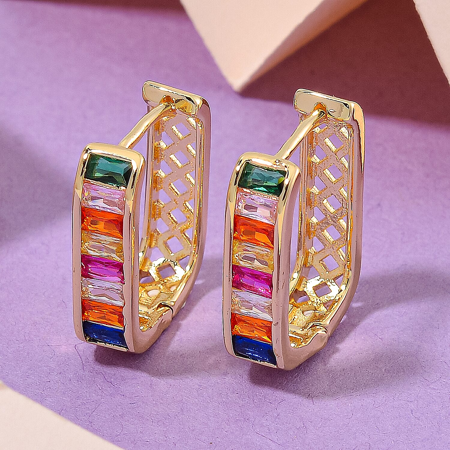 Multi Color Cubic Zirconia Earring in Yellow Tone 7879663 1