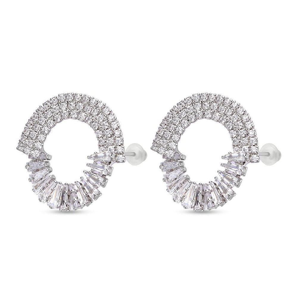 Simulated Diamond Earrings (With Push Back) in Silver Tone