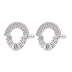 Simulated Diamond Earrings (With Push Back) in Silver Tone