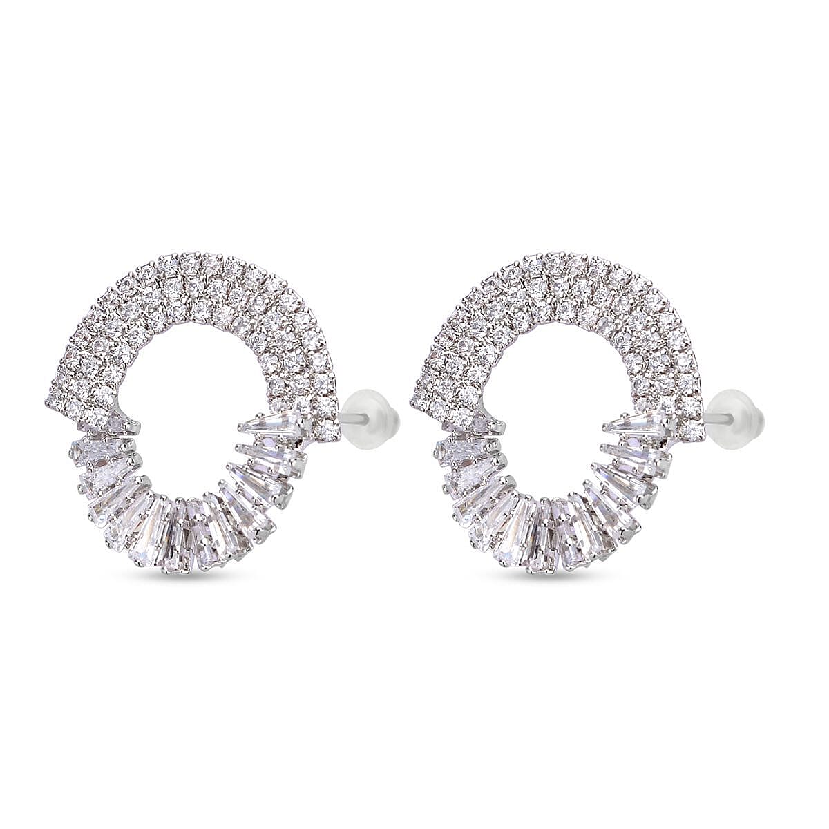 Simulated Diamond Earrings (With Push Back) in Silver Tone 7273158 3