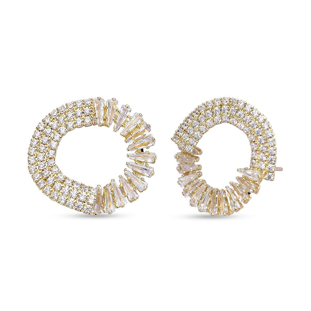 Simulated Diamond Earrings (With Push Back) in Silver Tone