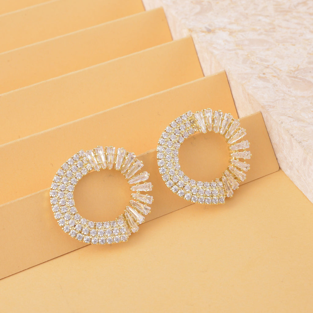 Simulated Diamond Earrings (With Push Back) in Silver Tone