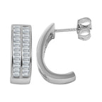 NY Closeout- Cubic Zirconia Half Hoop Earrings in Rhodium Overlay Sterling Silver