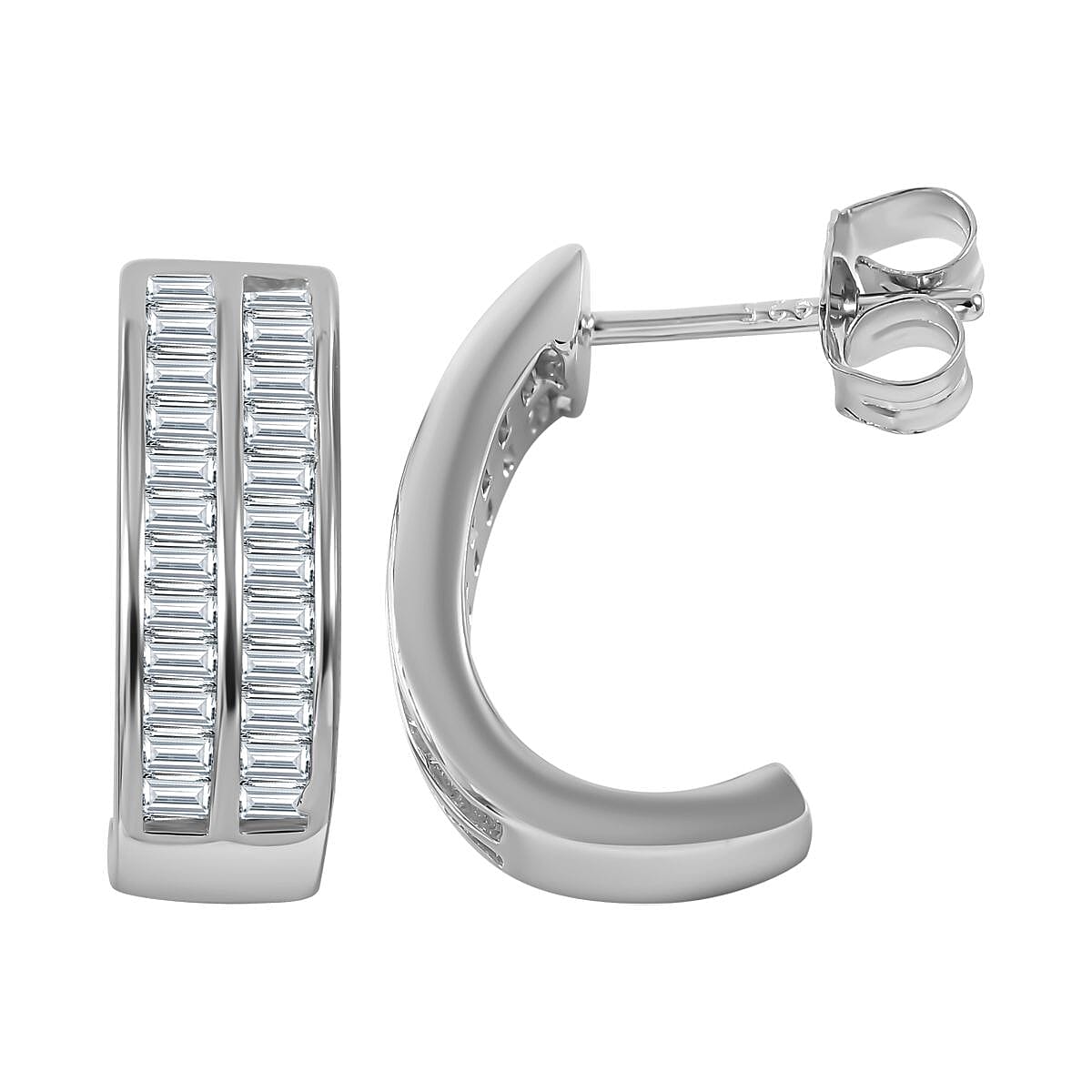NY Closeout- Cubic Zirconia Half Hoop Earrings in Rhodium Overlay Sterling Silver 7625699 0
