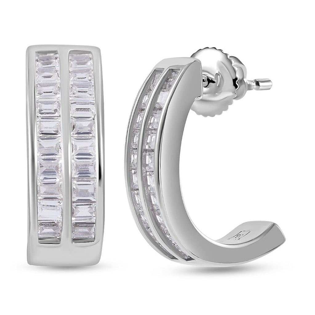 Cubic Zirconia Half- Hoop Earrings in Rhodium Overlay Sterling Silver