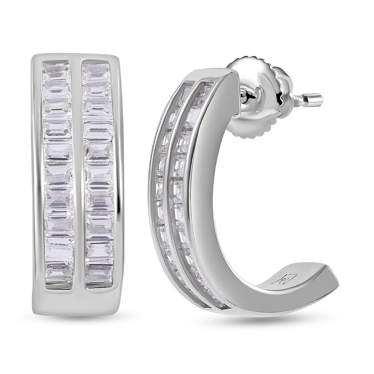 Cubic Zirconia Half- Hoop Earrings in Rhodium Overlay Sterling Silver 7681914 0