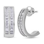 Cubic Zirconia Half- Hoop Earrings in Rhodium Overlay Sterling Silver