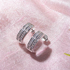 Cubic Zirconia Half- Hoop Earrings in Rhodium Overlay Sterling Silver