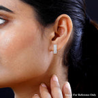 Cubic Zirconia Half- Hoop Earrings in Rhodium Overlay Sterling Silver