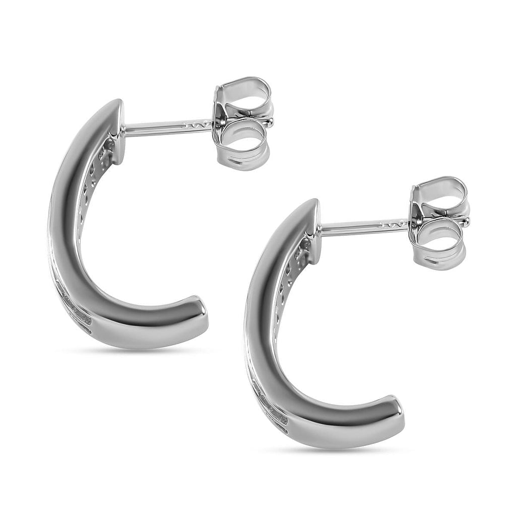 Cubic Zirconia Half- Hoop Earrings in Rhodium Overlay Sterling Silver