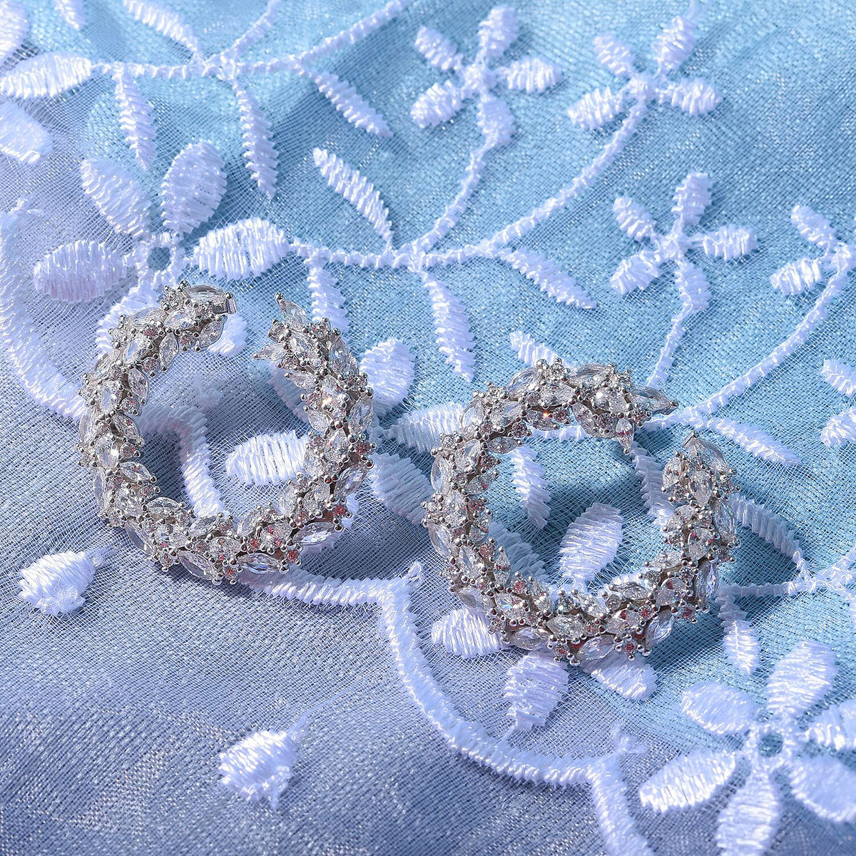 Lustro Stella - Cubic Zirconia Hoop Earrings in Rhodium Overlay Sterling Silver, Silver Wt 6.80 Gms. V32638978 1