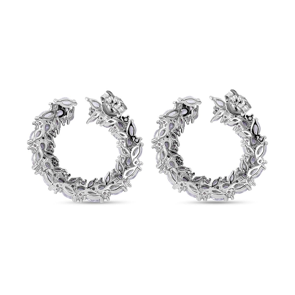 Lustro Stella - Cubic Zirconia Hoop Earrings in Rhodium Overlay Sterling Silver, Silver Wt 6.80 Gms. V32638978 3