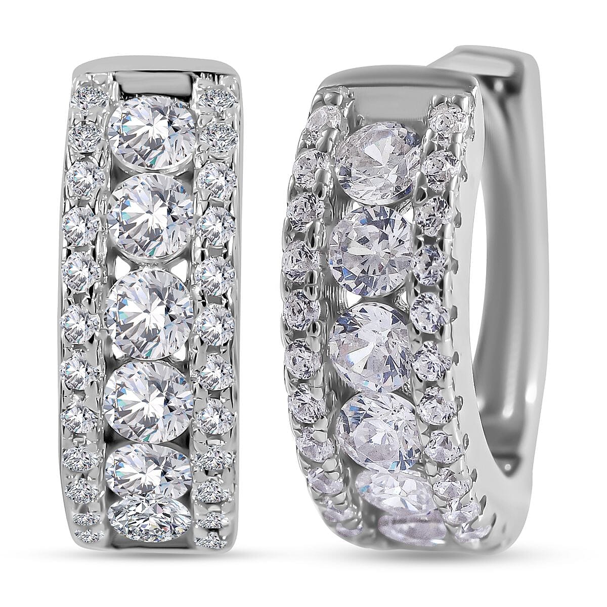 Cubic Zirconia Half-Eternity Hoop Earrings in Rhodium Overlay Sterling Silver 7682008 0