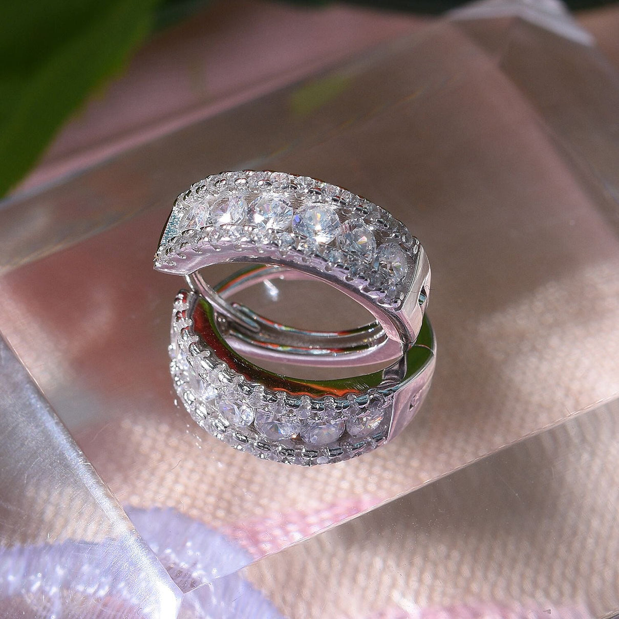 Cubic Zirconia Half-Eternity Hoop Earrings in Rhodium Overlay Sterling Silver 7682008 2