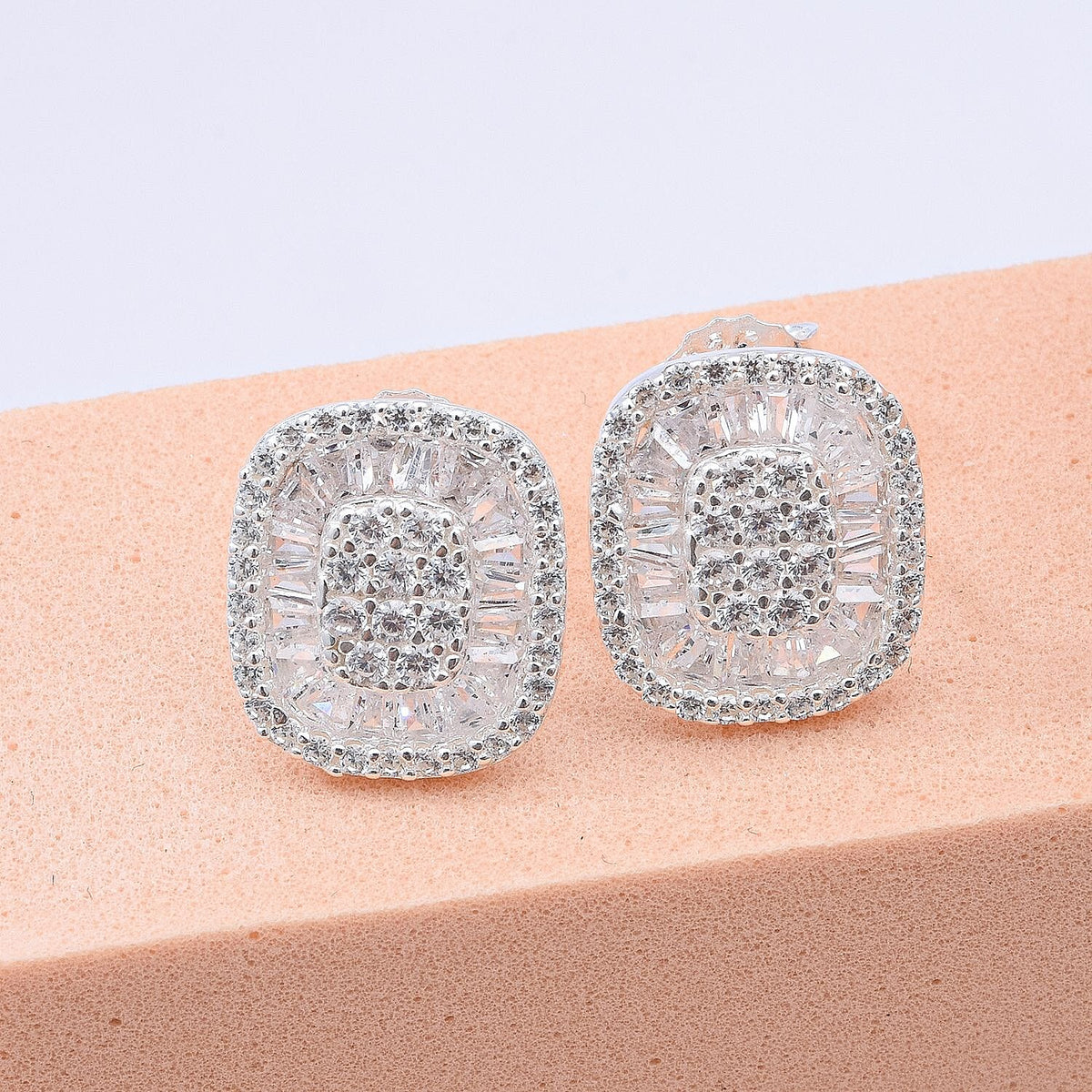 Cubic Zirconia Cluster Earrings With Push Back in Rhodium Overlay Sterling Silver 7682233 2