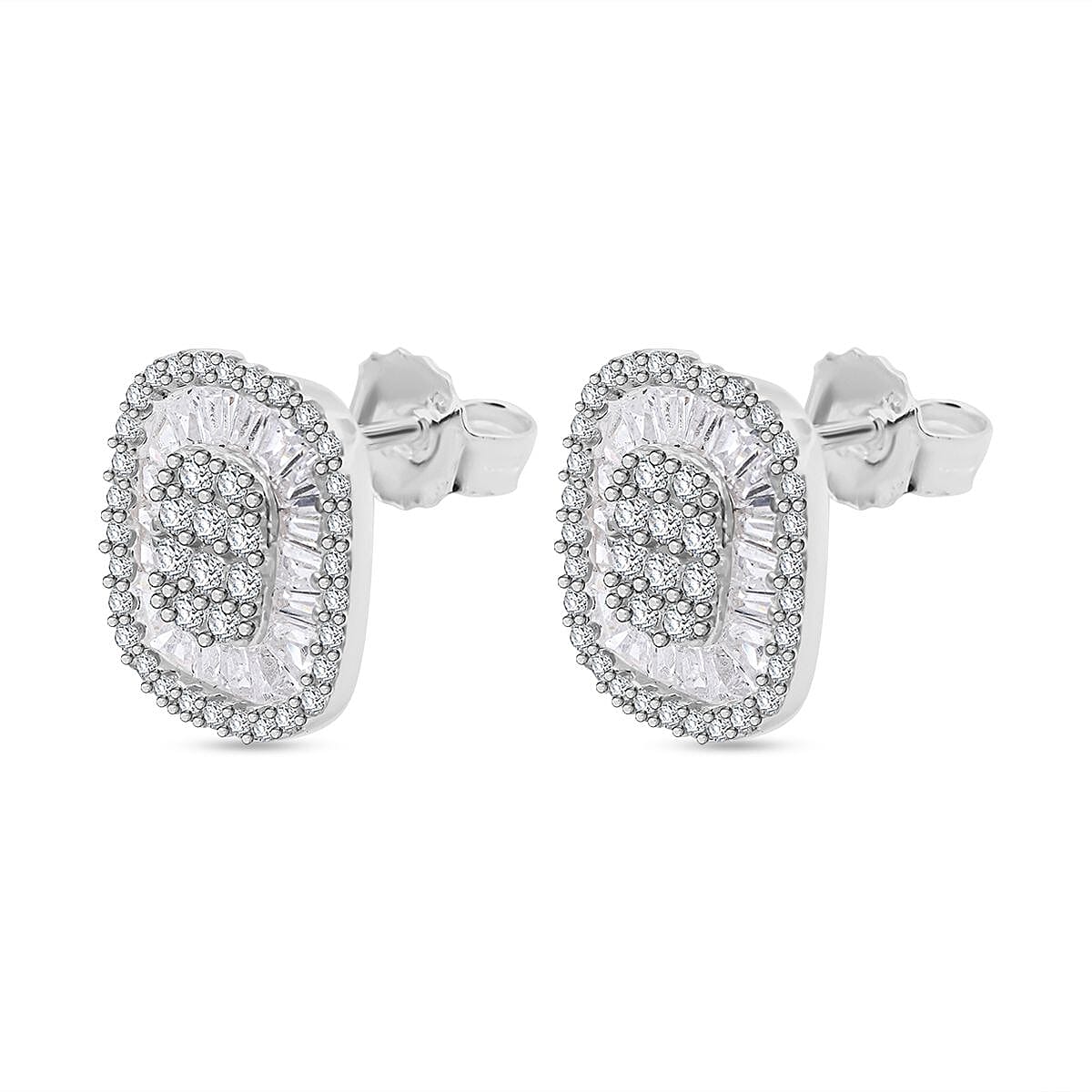 Cubic Zirconia Cluster Earrings With Push Back in Rhodium Overlay Sterling Silver 7682233 4