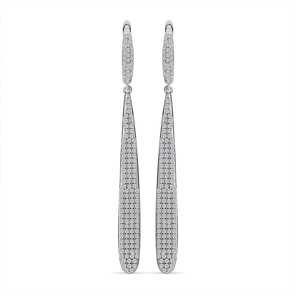 NY Closeout - Cubic Zirconia Chandelier Hoop Earrings in Rhodium Overlay Sterling Silver