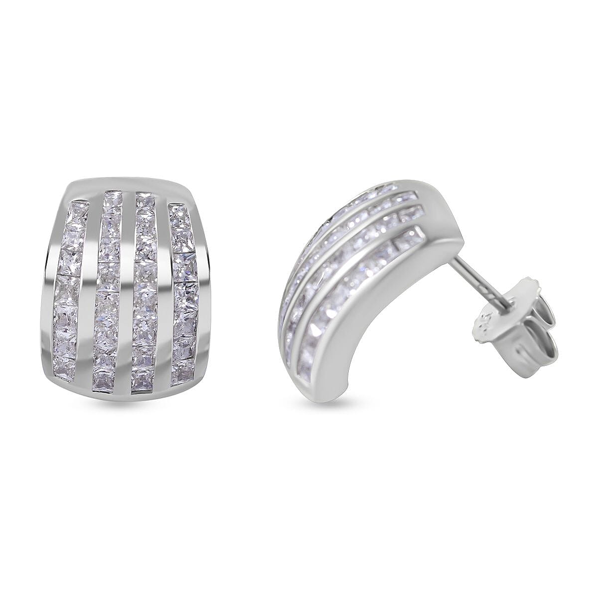 White Cubic Zirconia Earrings in Rhodium Overlay Sterling Silver, Silver Wt. 5.73 Gms, 3.120  Ct. 7697987 0