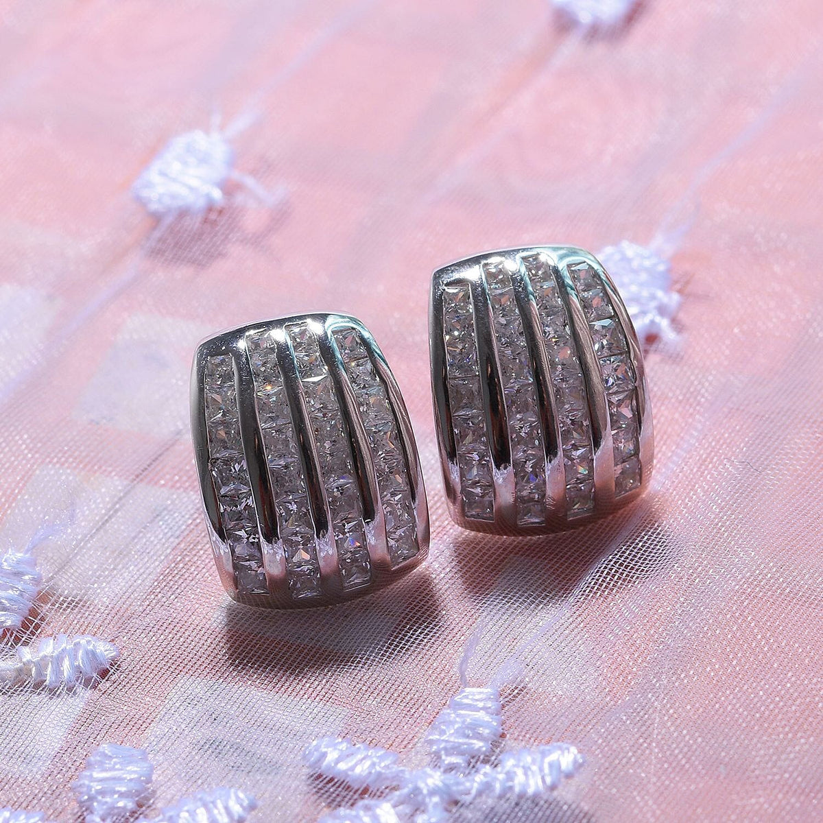White Cubic Zirconia Earrings in Rhodium Overlay Sterling Silver, Silver Wt. 5.73 Gms, 3.120  Ct. 7697987 2