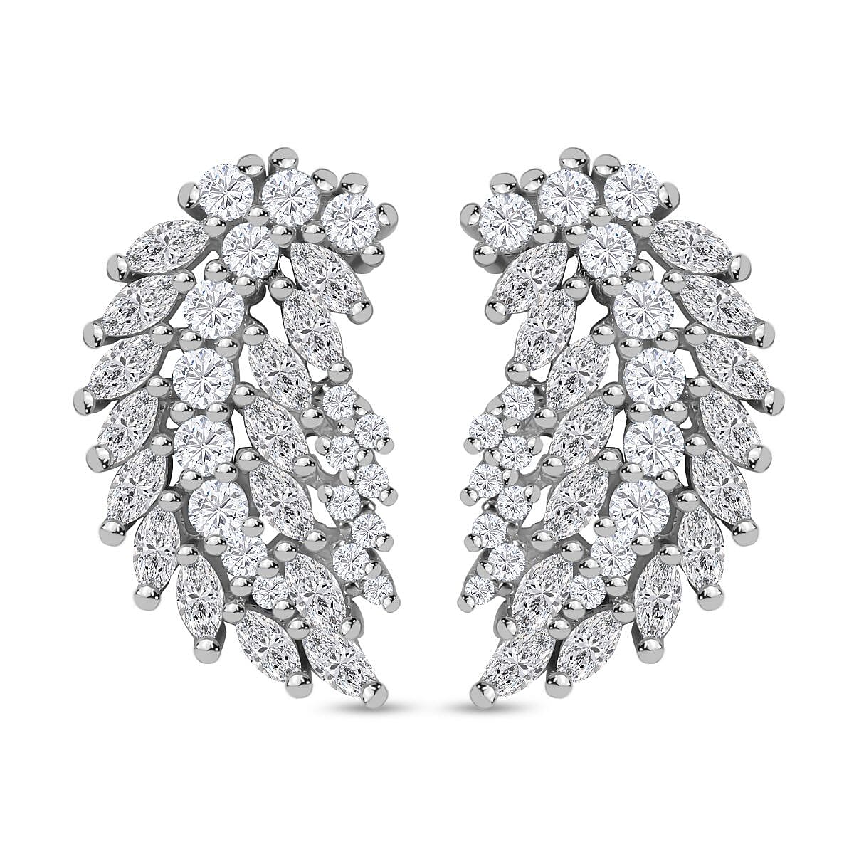 Cubic Zirconia Angel Wing Stud Earrings in Rhodium Overlay Sterling Silver 7681946 0
