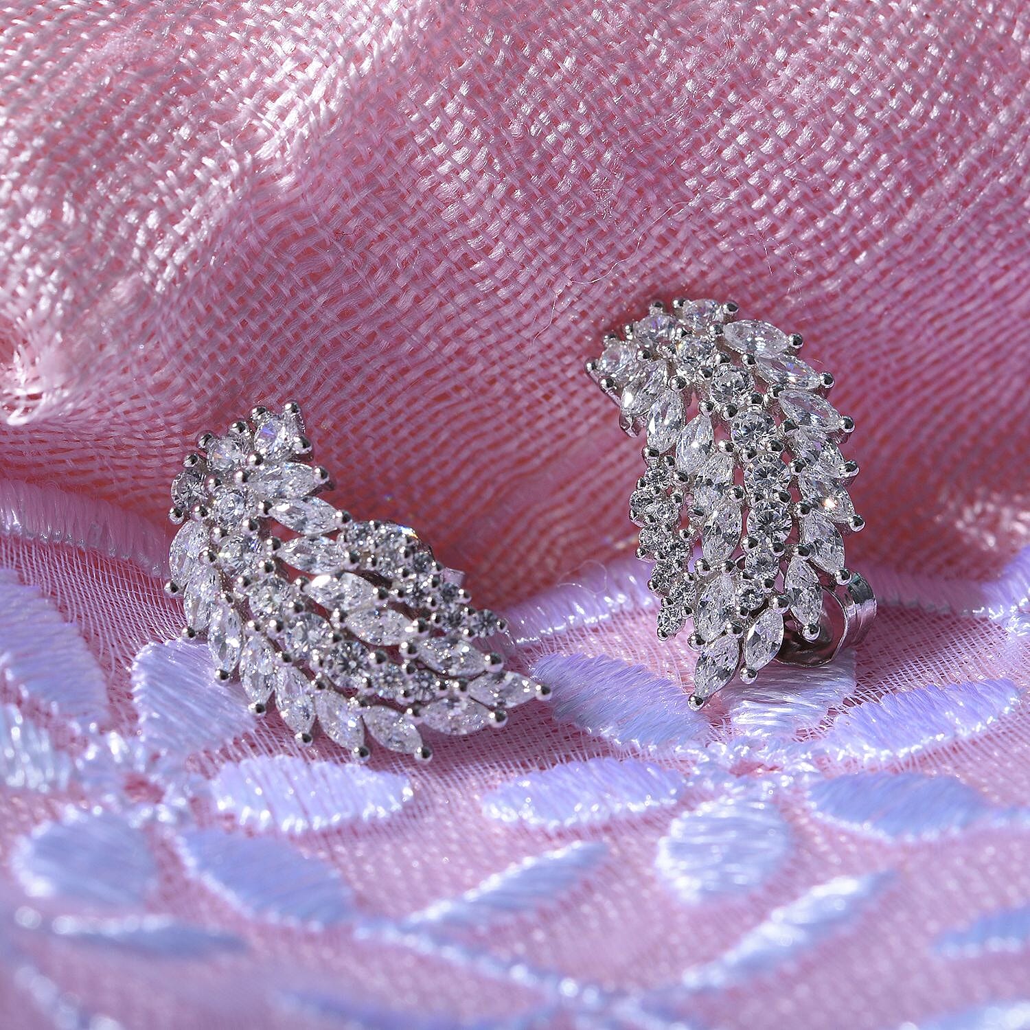 Cubic Zirconia Angel Wing Stud Earrings in Rhodium Overlay Sterling Silver 7681946 1