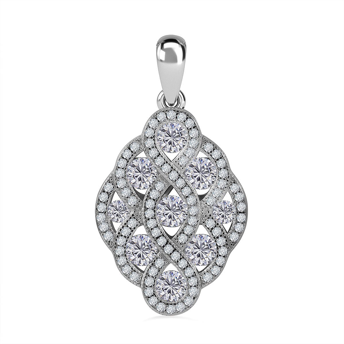NY Closeout - Zirconia Cluster Pendant in Rhodium Overlay Sterling Silver 7682166 0