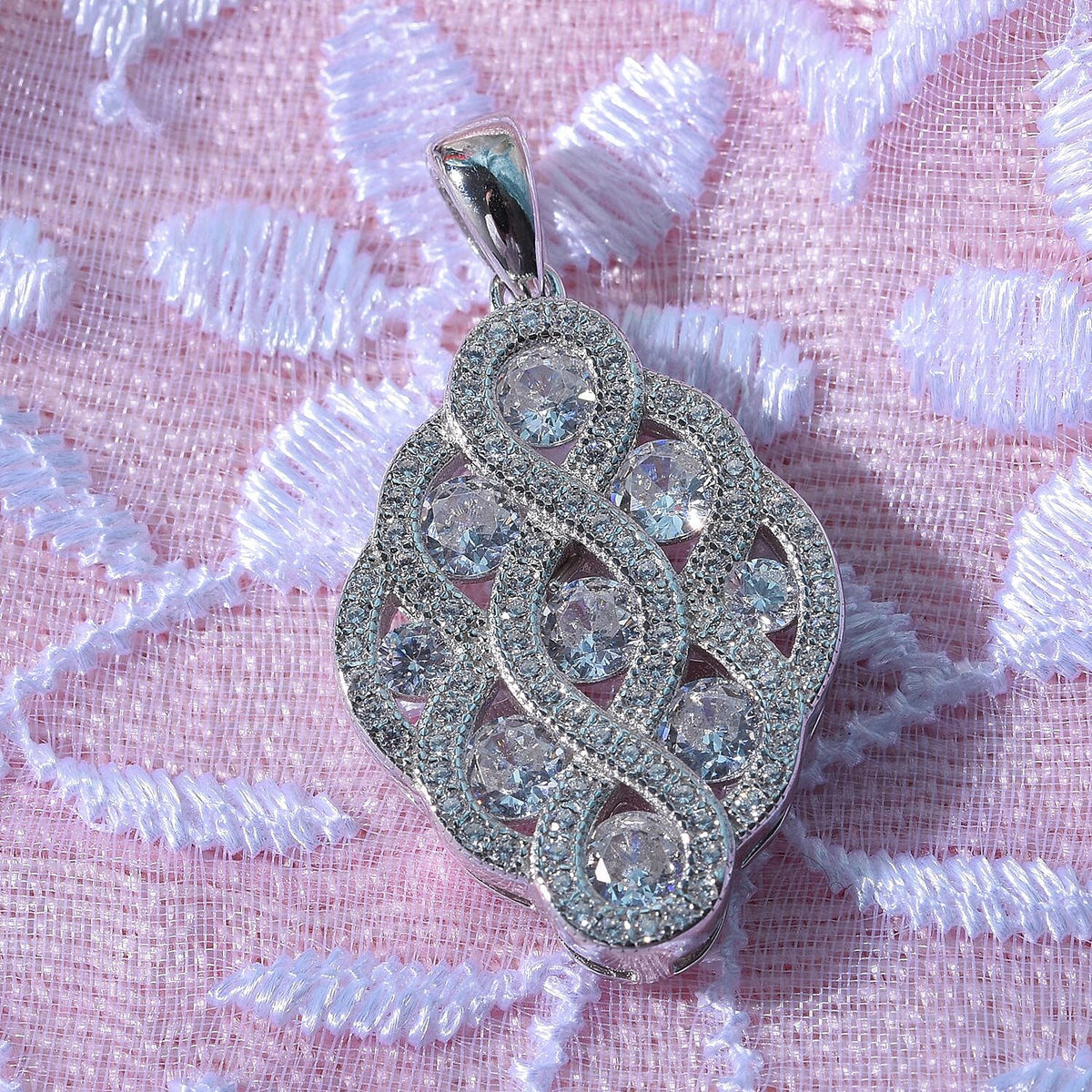 NY Closeout - Zirconia Cluster Pendant in Rhodium Overlay Sterling Silver 7682166 3